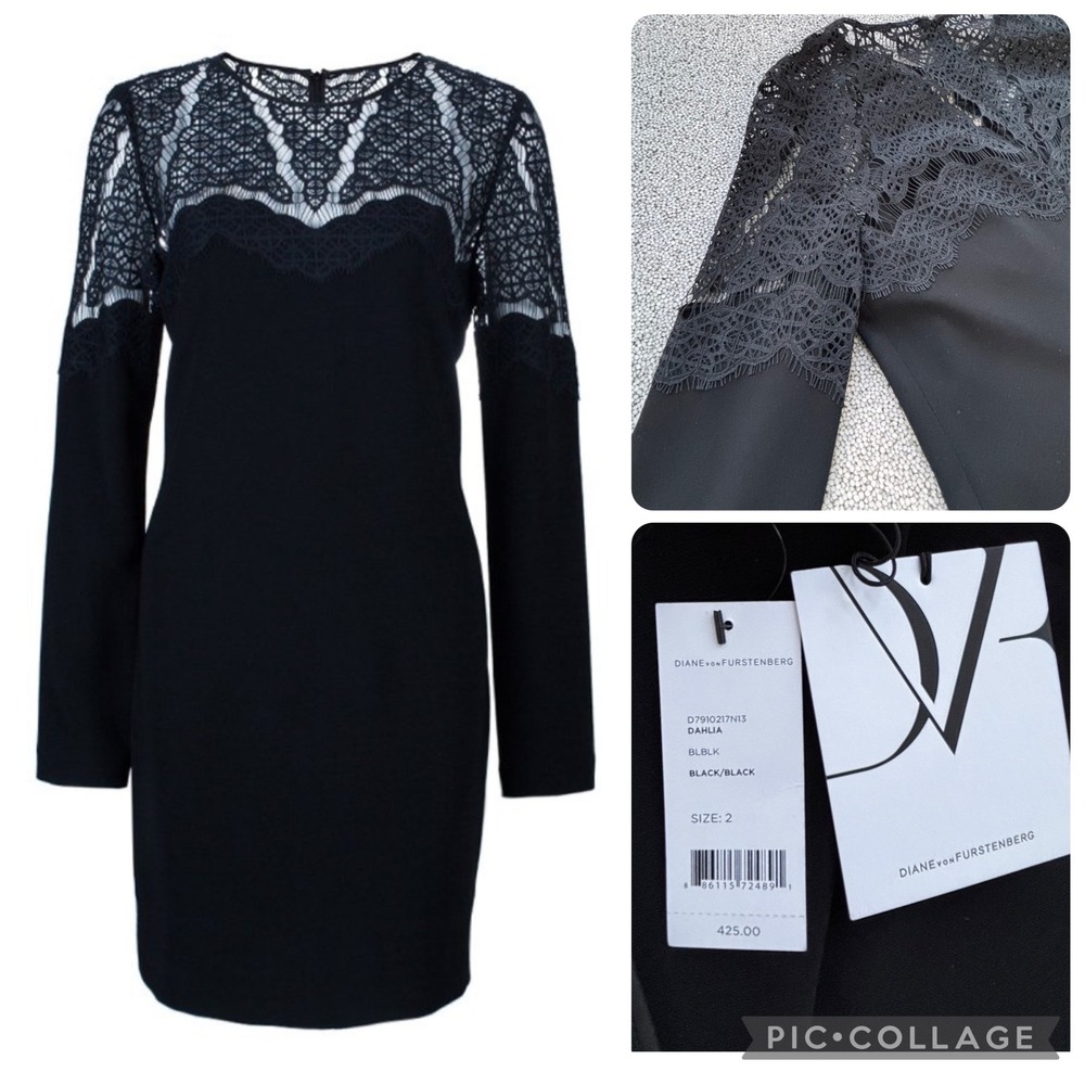 Diane von Furstenberg Dahlia Black Lace Dress Sz 2 Romantic Whimsygoth NWT $425‎
